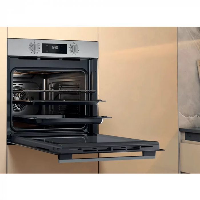 Духова шафа Whirlpool електрична, 71л, A+, дисплей, конвекція, телескопічні напрямні, нерж