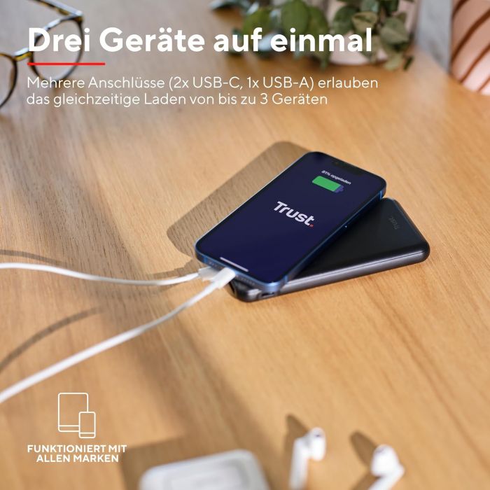 Акумулятор портативний літій-іонний power bank Trust Redoh, 10000мА·год, USB-A/2хUSB-C, 18W, QC 3.0, PD, чорний