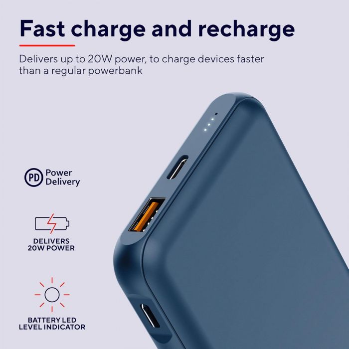 Акумулятор портативний літій-іонний power bank Trust Redoh, 10000мА·год, USB-A/2хUSB-C, 18W, QC 3.0, PD, синій