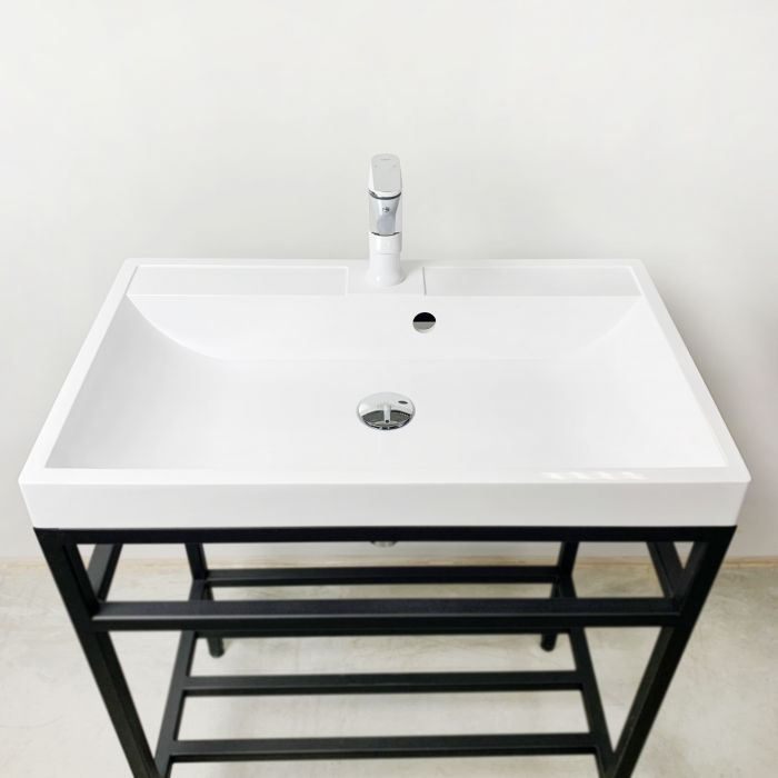 Раковина, умивальник Adamant STRENG NEW, штучний камінь, прямокут., з отвором для змішувача, з отвором для переливу, 690x410x123мм, накладний, білий