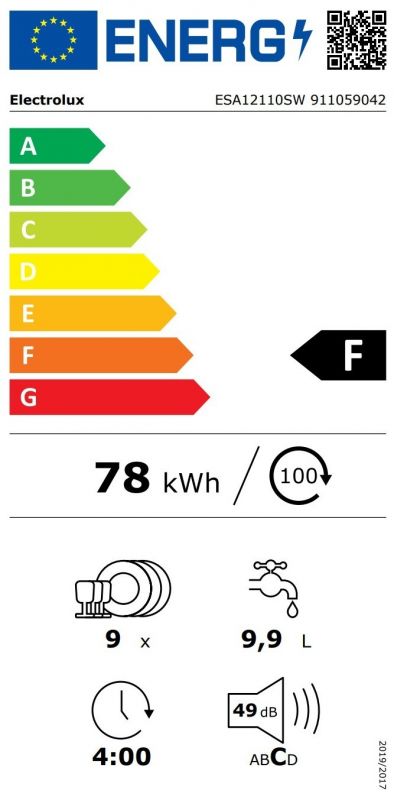 Посудомийна машина Electrolux, 9компл., F, 45см, інвертор, білий