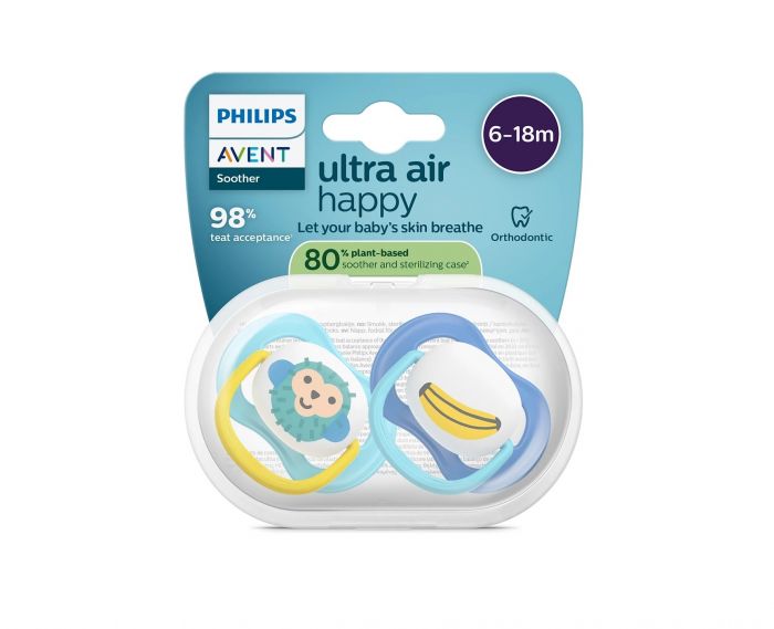 Пустушка  Avent Ultra Air, 6-18 міс., 2шт, дизайн для хлопчиків.