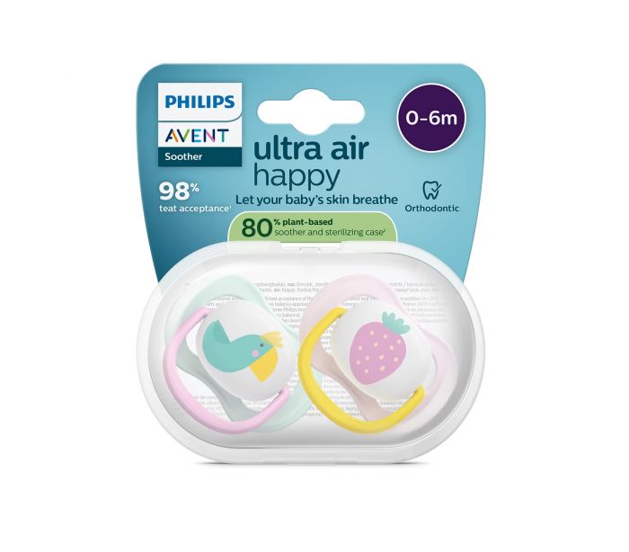 Пустушка  Avent  Ultra Air, 0-6 міс., 2шт, дизайн для дівчат.