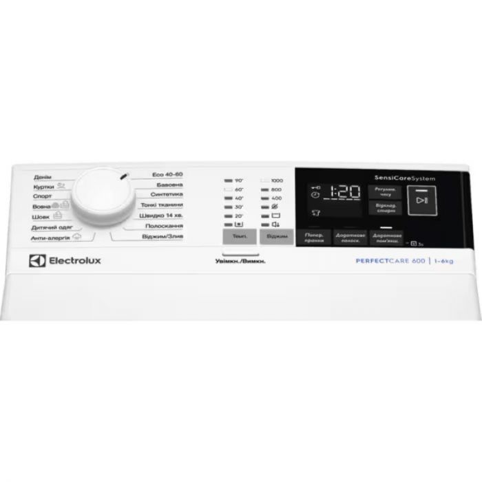 Пральна машина Electrolux вертикальна, 6кг, 1000, D, 60см, дисплей, білий