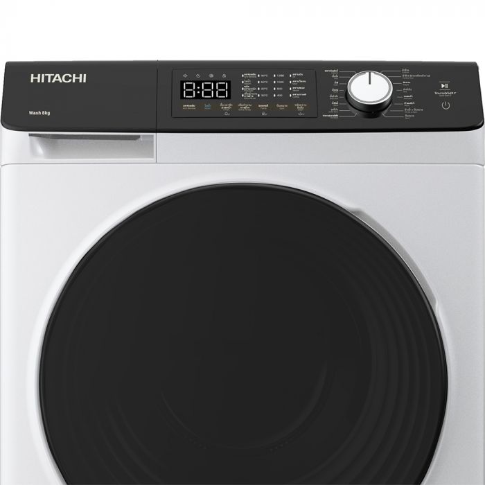 Пральна машина Hitachi фронтальна, 8кг, 1400, A+++, 60см, дисплей, пара, інвертор, люк чорний, білий