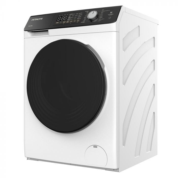Пральна машина Hitachi фронтальна, 8кг, 1400, A+++, 60см, дисплей, пара, інвертор, люк чорний, білий