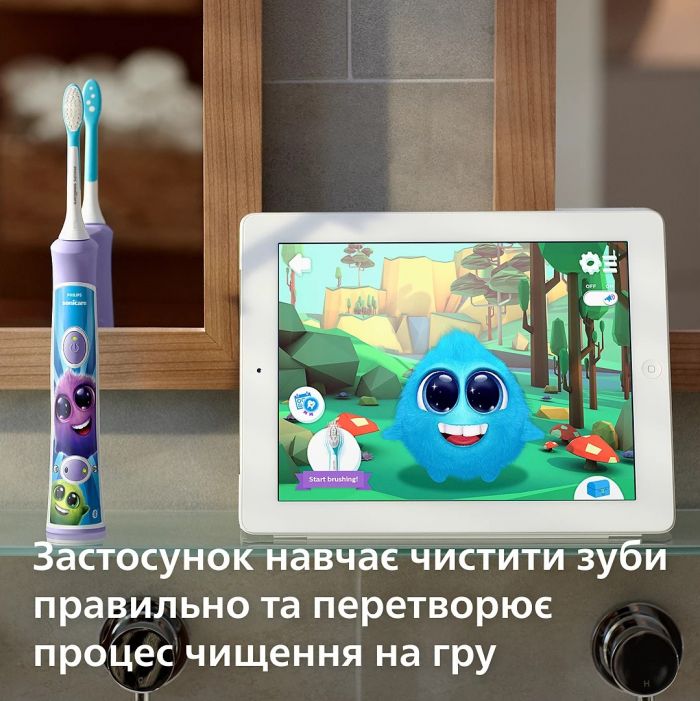 Щітка зубна електр. Philips, Sonicare For Kids, 62т. колив/хв, насадок-2, фіолетовий