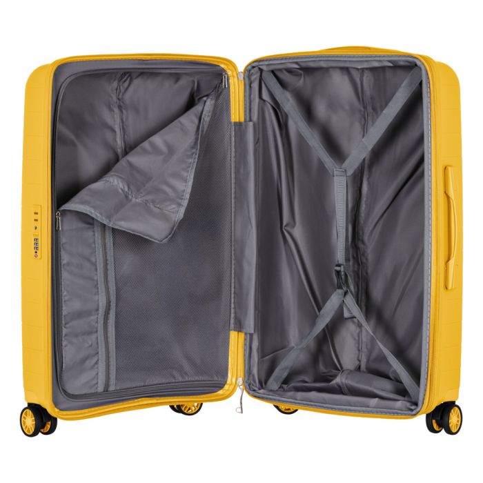 Набір валіз 2E, Aero, поліпропілен, (M+S), TSA, 4 колеса, EXP, бурштиново-жовтий