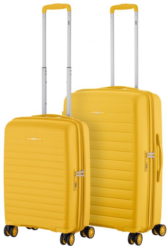 Набір валіз 2E, Aero, поліпропілен, (M+S), TSA, 4 колеса, EXP, бурштиново-жовтий