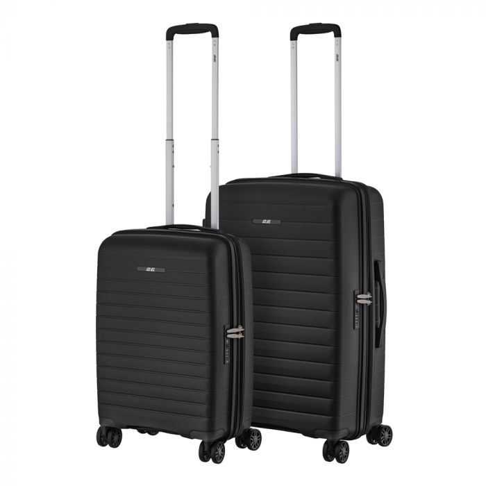 Набір валіз 2E, Aero, поліпропілен, (M+S), TSA, 4 колеса, EXP, чорний