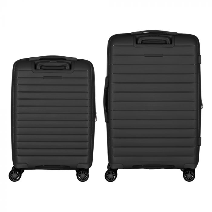Набір валіз 2E, Aero, поліпропілен, (M+S), TSA, 4 колеса, EXP, чорний