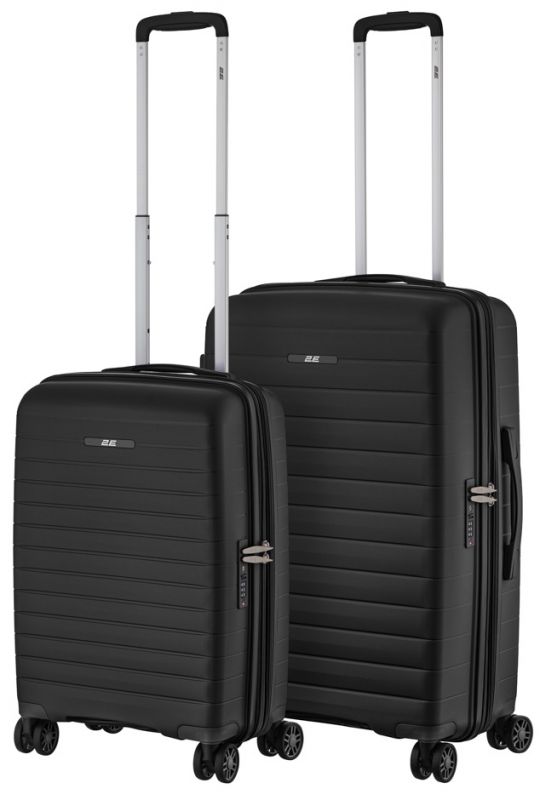Набір валіз 2E, Aero, поліпропілен, (M+S), TSA, 4 колеса, EXP, чорний