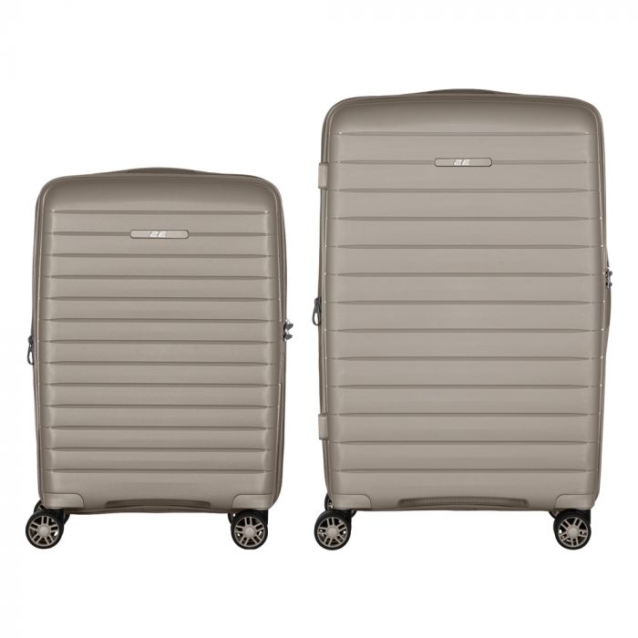 Набір валіз 2E, Aero, поліпропілен, (M+S), TSA, 4 колеса, EXP, сіро-коричневий
