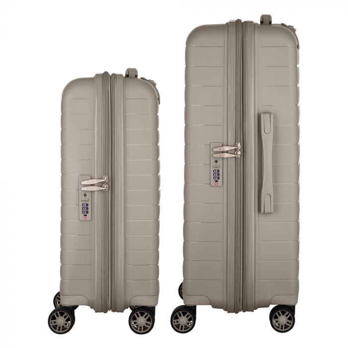 Набір валіз 2E, Aero, поліпропілен, (M+S), TSA, 4 колеса, EXP, сіро-коричневий