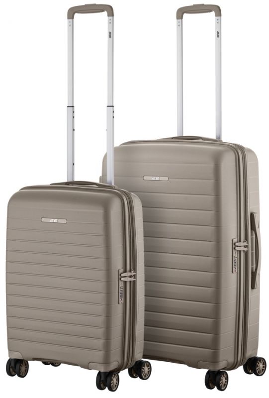 Набір валіз 2E, Aero, поліпропілен, (M+S), TSA, 4 колеса, EXP, сіро-коричневий