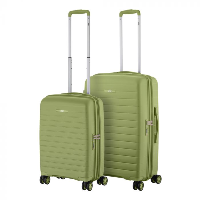 Набір валіз 2E, Aero, поліпропілен, (M+S), TSA, 4 колеса, EXP, оливково-зелений