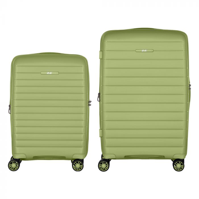 Набір валіз 2E, Aero, поліпропілен, (M+S), TSA, 4 колеса, EXP, оливково-зелений