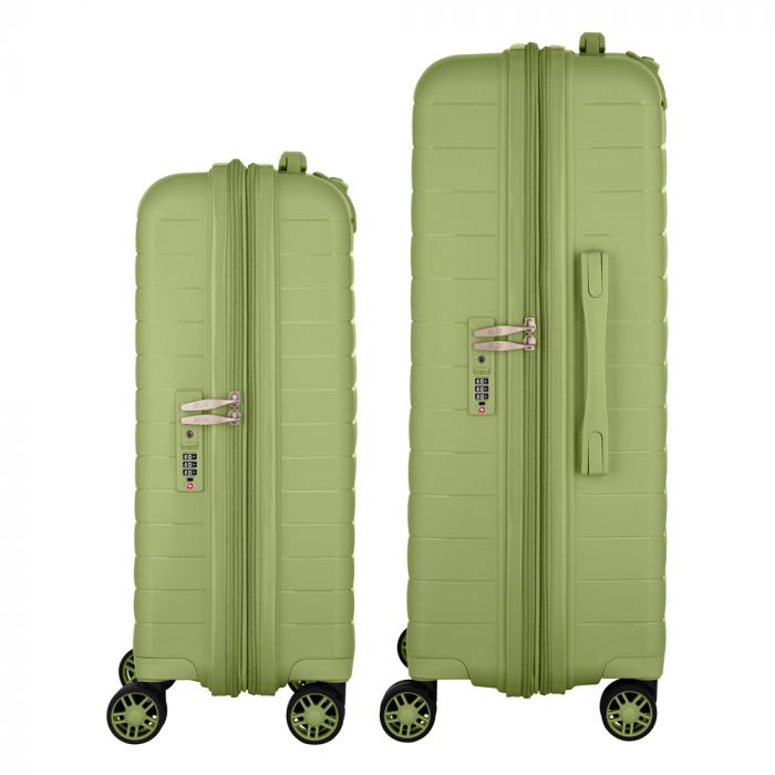 Набір валіз 2E, Aero, поліпропілен, (M+S), TSA, 4 колеса, EXP, оливково-зелений