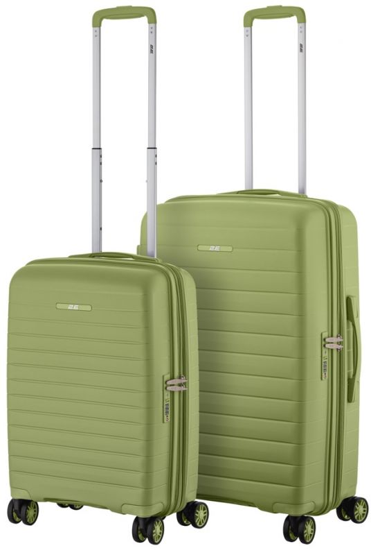 Набір валіз 2E, Aero, поліпропілен, (M+S), TSA, 4 колеса, EXP, оливково-зелений