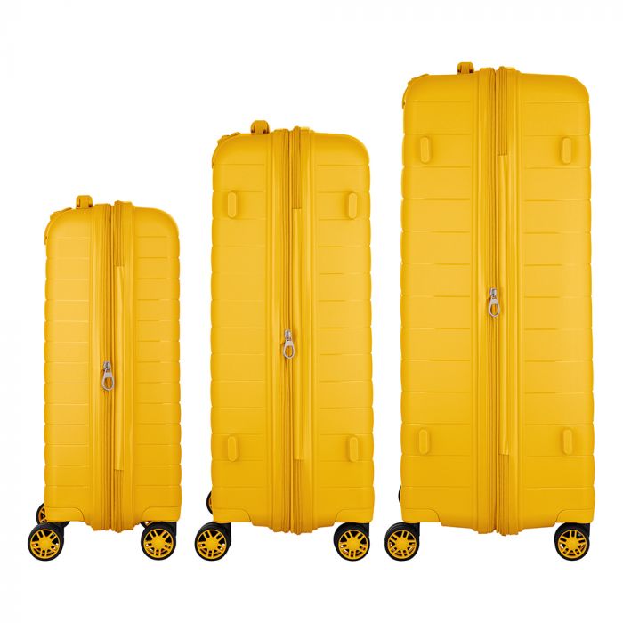 Набір валіз 2E, Aero, поліпропілен, (L+M+S), TSA, 4 колеса, EXP, бурштиново-жовтий