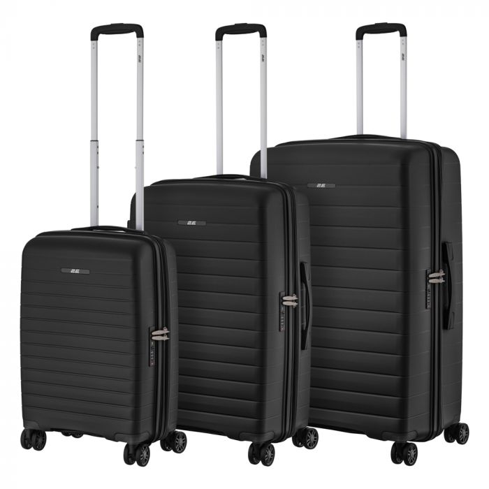 Набір валіз 2E, Aero, поліпропілен, (L+M+S), TSA, 4 колеса, EXP, чорний