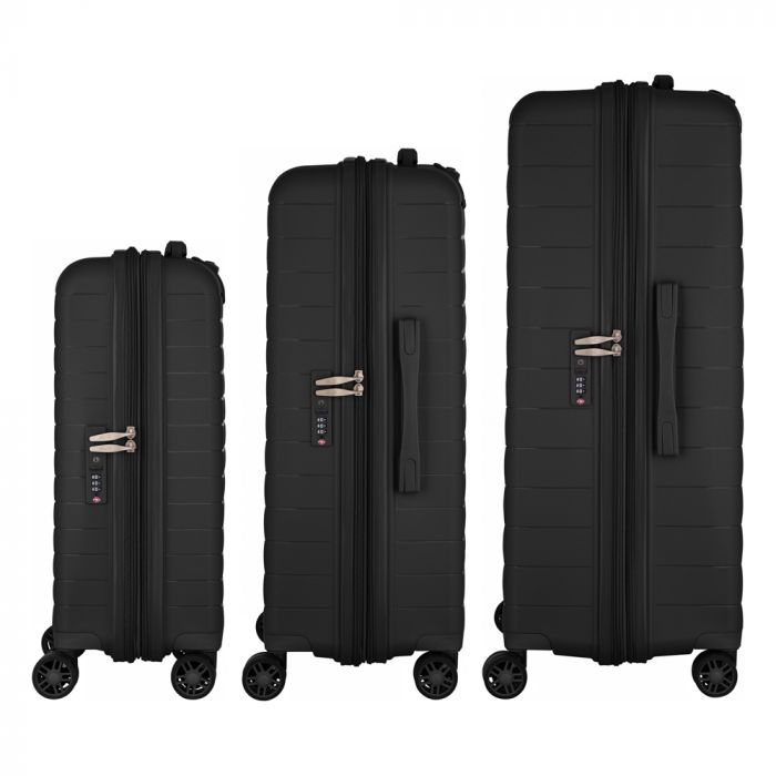 Набір валіз 2E, Aero, поліпропілен, (L+M+S), TSA, 4 колеса, EXP, чорний