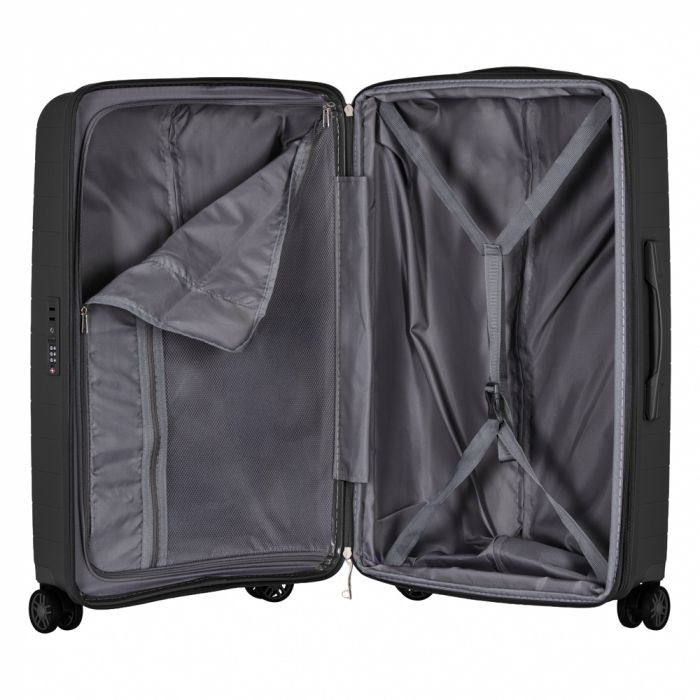 Набір валіз 2E, Aero, поліпропілен, (L+M+S), TSA, 4 колеса, EXP, чорний