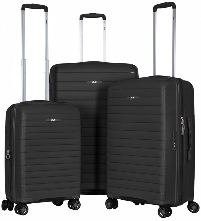 Набір валіз 2E, Aero, поліпропілен, (L+M+S), TSA, 4 колеса, EXP, чорний