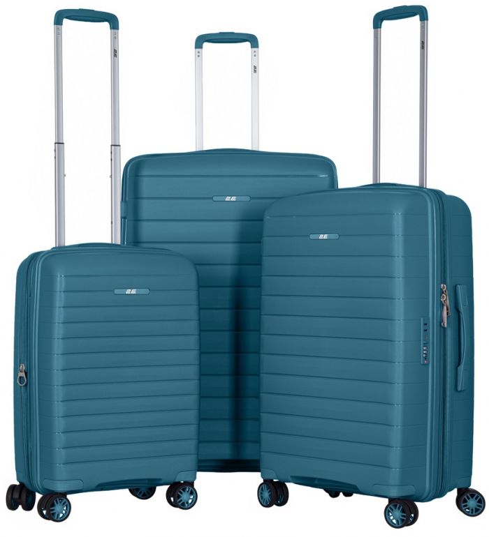 Набір валіз 2E, Aero, поліпропілен, (L+M+S), TSA, 4 колеса, EXP, синій