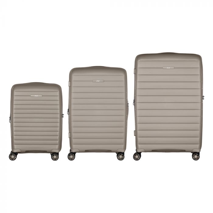Набір валіз 2E, Aero, поліпропілен, (L+M+S), TSA, 4 колеса, EXP, сіро-коричневий