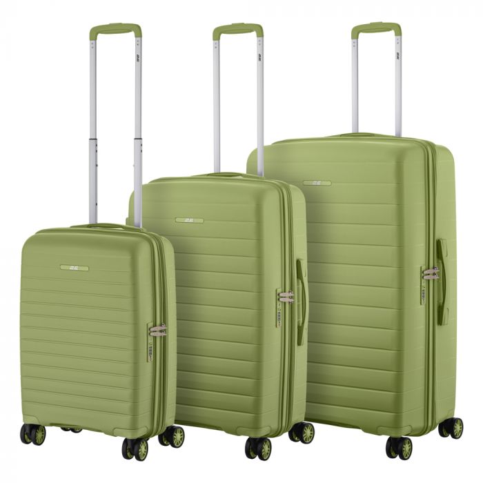 Набір валіз 2E, Aero, поліпропілен, (L+M+S), TSA, 4 колеса, EXP, оливково-зелений