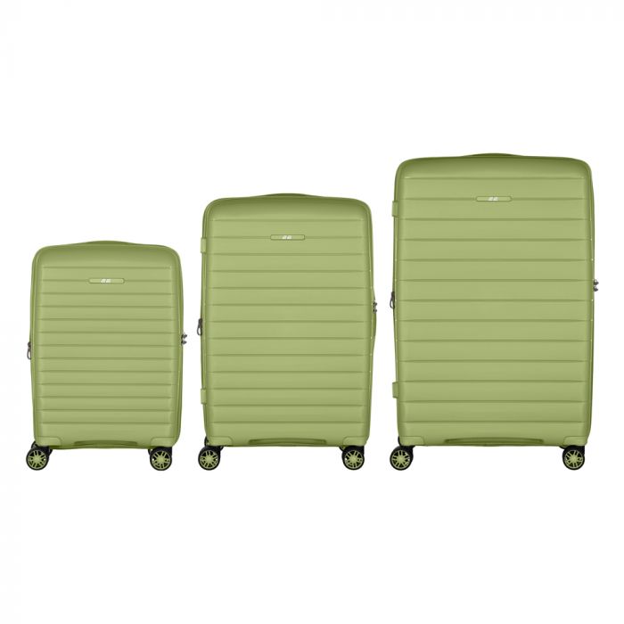 Набір валіз 2E, Aero, поліпропілен, (L+M+S), TSA, 4 колеса, EXP, оливково-зелений