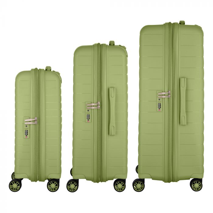 Набір валіз 2E, Aero, поліпропілен, (L+M+S), TSA, 4 колеса, EXP, оливково-зелений