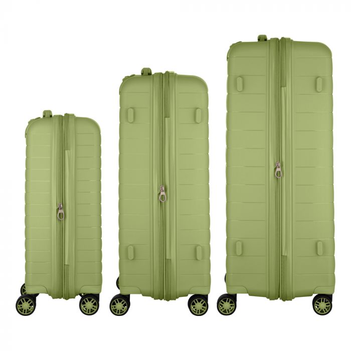 Набір валіз 2E, Aero, поліпропілен, (L+M+S), TSA, 4 колеса, EXP, оливково-зелений