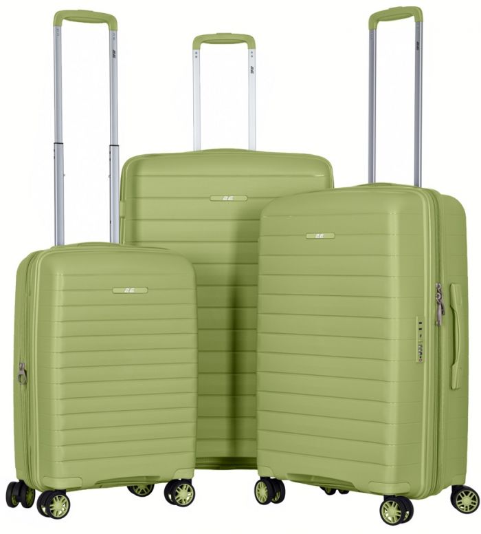 Набір валіз 2E, Aero, поліпропілен, (L+M+S), TSA, 4 колеса, EXP, оливково-зелений