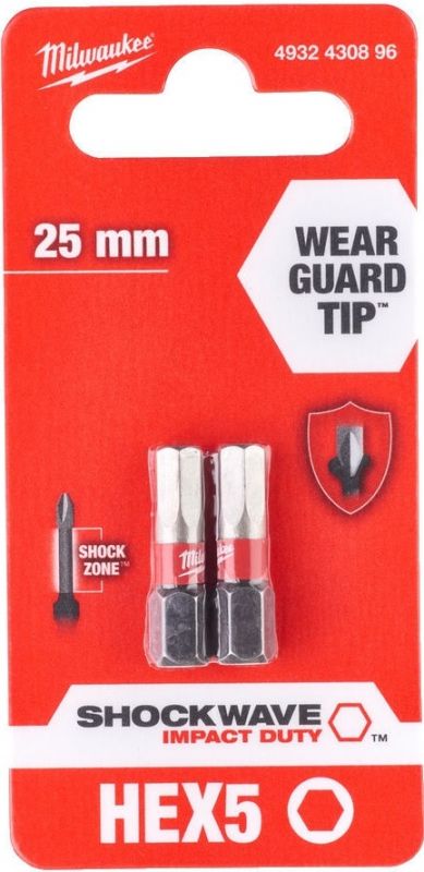 Біти Milwaukee Shockwave, Hex5х25мм, набір 2шт