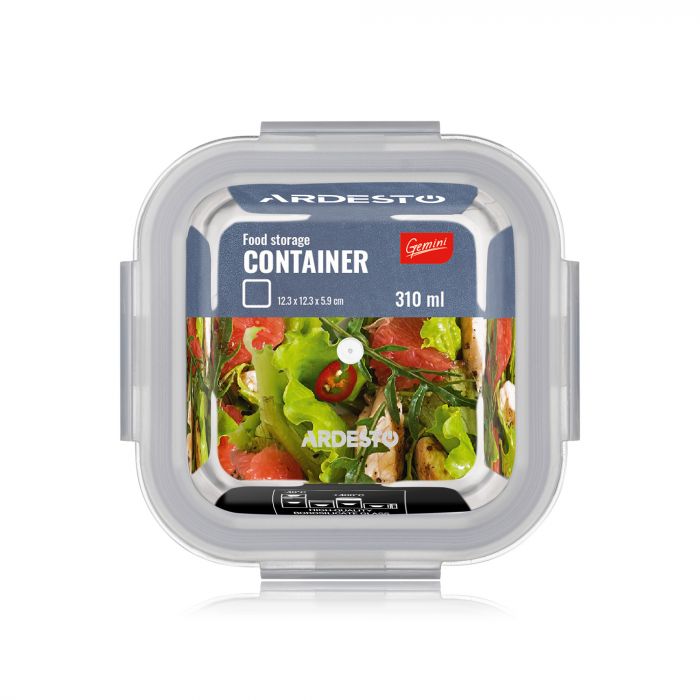 Контейнер для зберігання харчових продуктів Ardesto Gemini 0.31л, боросилікатне скло, пластик, квадратний, прозорий