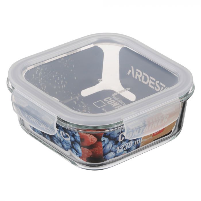 Контейнер для зберігання харчових продуктів Ardesto Gemini 1.23л, боросилікатне скло, пластик, квадратний, прозорий