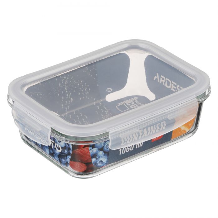 Контейнер для зберігання харчових продуктів Ardesto Gemini 1.06л, боросилікатне скло, пластик, прямокутний, прозорий
