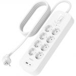 Подовжувач мережевий Belkin 2м, 8хТипF, 16А, USB-A/USB-C 18Вт, фільтр, білий