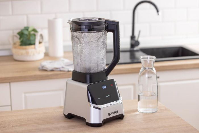 Блендер Gorenje стаціонарний 1500Вт, чаша-2000мл, дисплей, подрібнювач, чорний-нерж