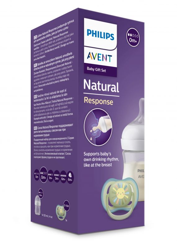 Набір пляшка для годування Avent Natural 125 мл, природній потік + Пустушка Ulta Air 0-6м