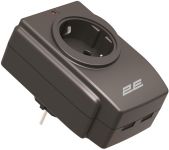 Адаптер мережевий 2E 1xТипF, 16A, 2*USB-A, фільтр, чорний