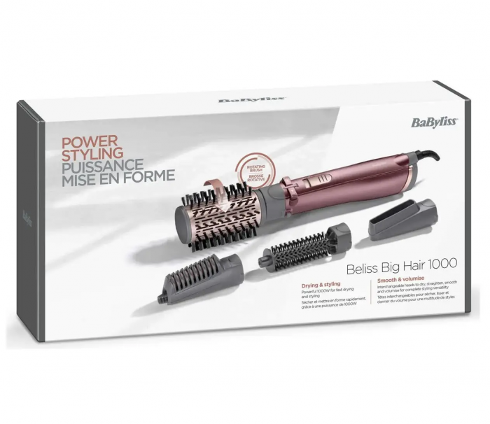 Фен-щітка Babyliss Beliss Big Hair, 1000Вт, 2 режими, іоніз-я, хол. обдув, кераміка, рожевий
