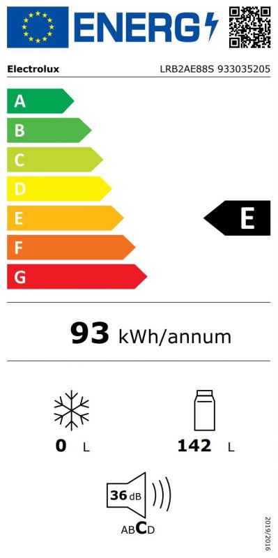 Холодильна камера Electrolux вбудована, 87.3x55х55, 142л, E, ST, білий