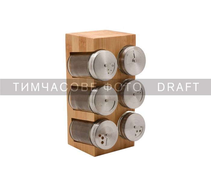 Набір ємностей для спецій на підставці Ardesto Midori, 7 предметів, 80мл, 10.7х10х20см, бамбук, нержавіюча сталь, скло, пластик