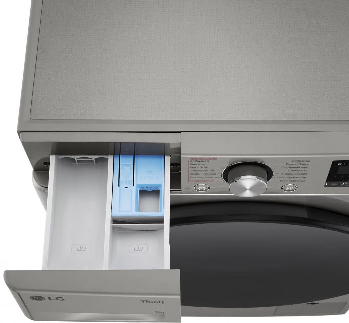 Пральна машина LG фронтальна, 9кг, 1200, A, 48см, дисплей, пара, інвертор, сріблястий