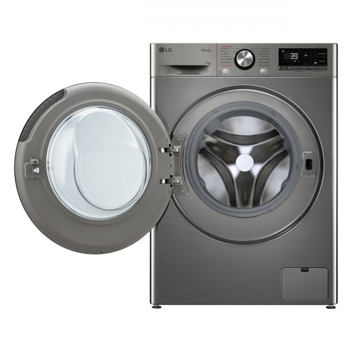 Пральна машина LG фронтальна, 11кг, 1400, A, 57см, дисплей, пара, інвертор, сріблястий
