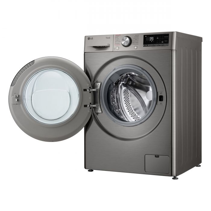 Пральна машина LG фронтальна, 11кг, 1400, A, 57см, дисплей, пара, інвертор, сріблястий
