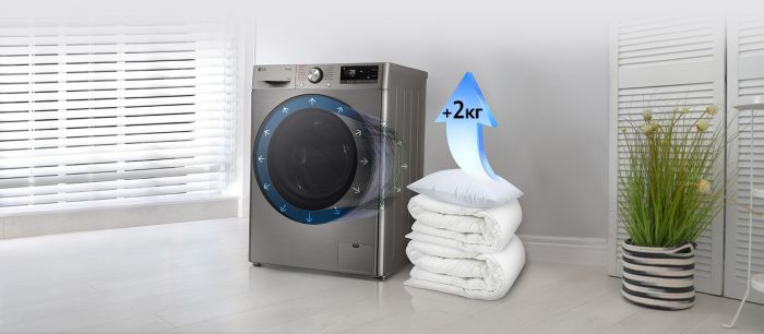 Пральна машина LG фронтальна, 11кг, 1400, A, 57см, дисплей, пара, інвертор, сріблястий